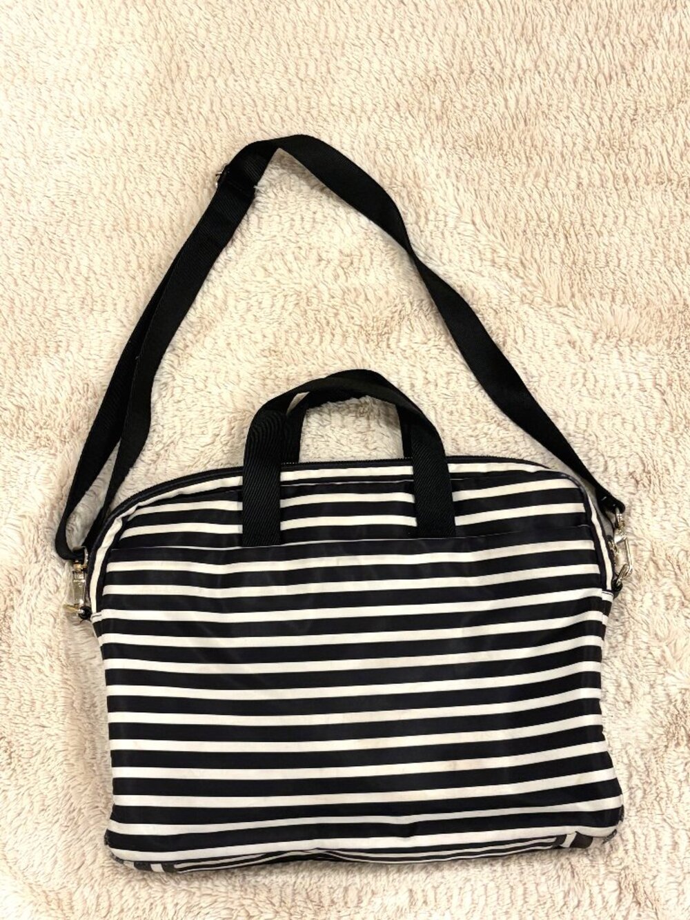 Parisian Girl Kate Spade Nylon Striped Laptop Bag Messenger Crossbody - Picture 2 of 4
